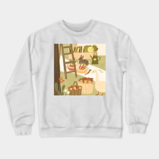 Farm bunny and goose surrounded by apple baskets Crewneck Sweatshirt